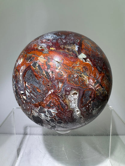 Mexican Crazy Lace Agate Sphere. 78mm. Deep Rich Colors With Stunning Patterns. Large Display Sphere.