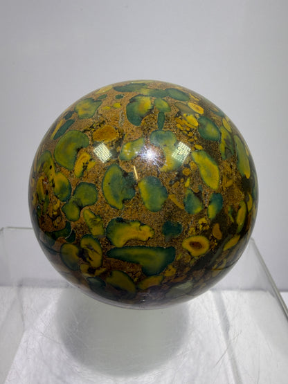 Fruit Jasper Sphere: 68mm Gorgeous Ajooba Jasper Sphere From India. High Quality Colorful Crystal