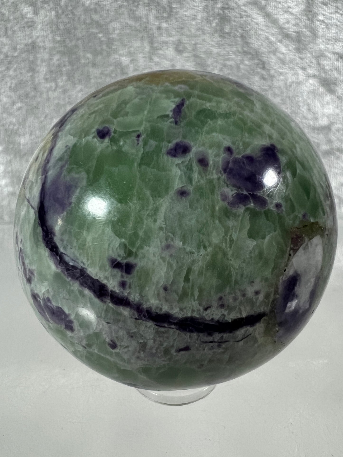 Bolivianite Crystal Sphere. 48mm. Beautiful Combination Of Fluorite And Serpentine. Amazing Rare New Material.