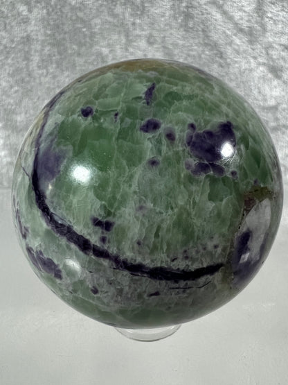 Bolivianite Crystal Sphere. 48mm. Beautiful Combination Of Fluorite And Serpentine. Amazing Rare New Material.