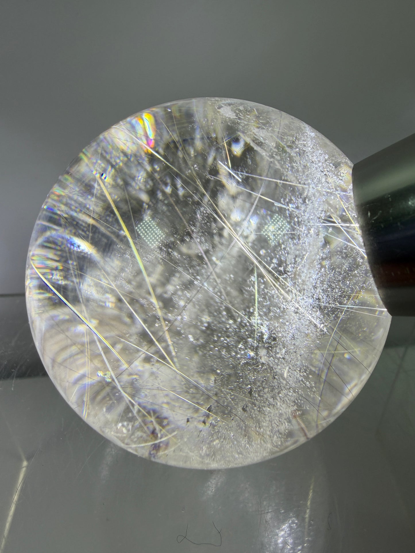 Rutile Quartz Sphere. 51mm. Rare Gold And Silver Rutilated Quartz With Amazing Rainbows.