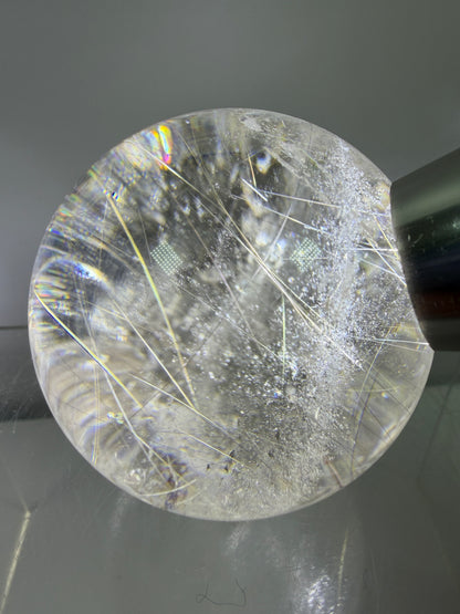 Rutile Quartz Sphere. 51mm. Rare Gold And Silver Rutilated Quartz With Amazing Rainbows.