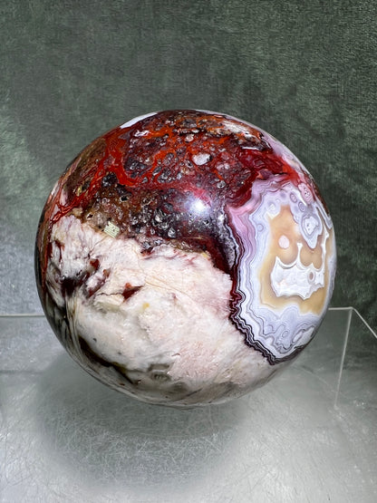 Mexican Crazy Lace Agate Sphere. 73mm. Very Rare Colors And Gorgeous Patterns.