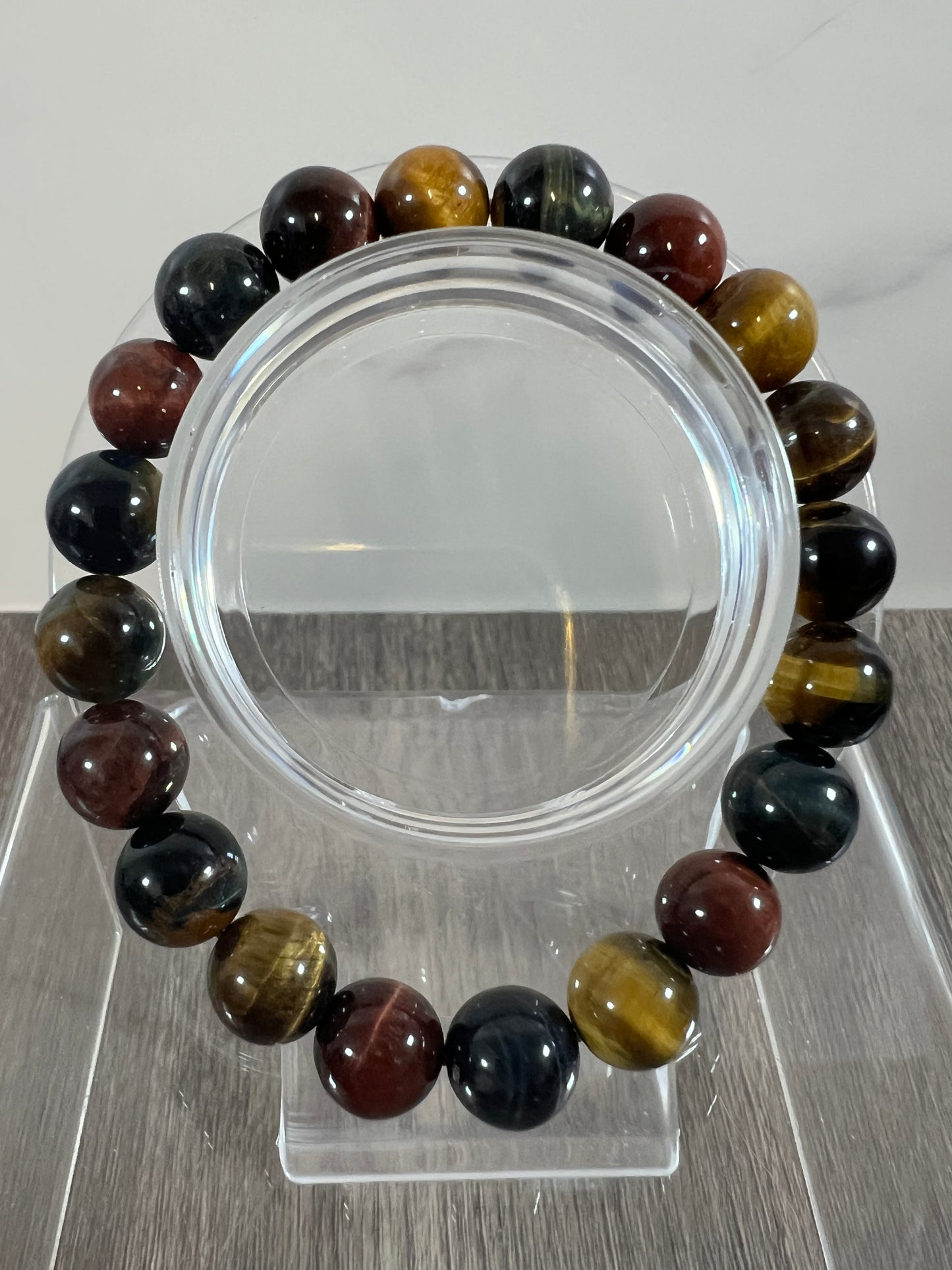 Tigers Eye Crystal Bead Bracelet. Beautiful Red, Blue, And Gold Tigers Eye Bracelet. 10mm