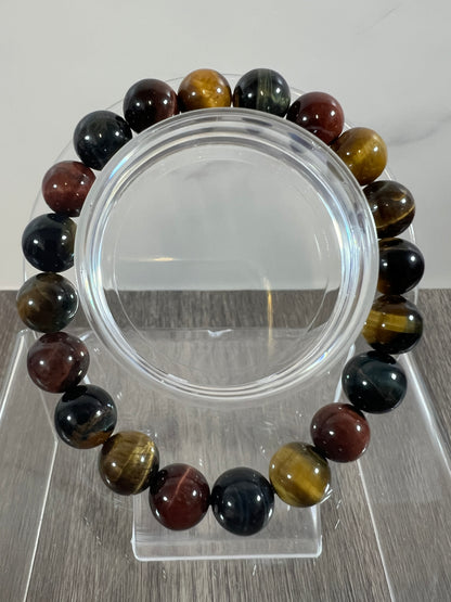 Tigers Eye Crystal Bead Bracelet. Beautiful Red, Blue, And Gold Tigers Eye Bracelet. 10mm