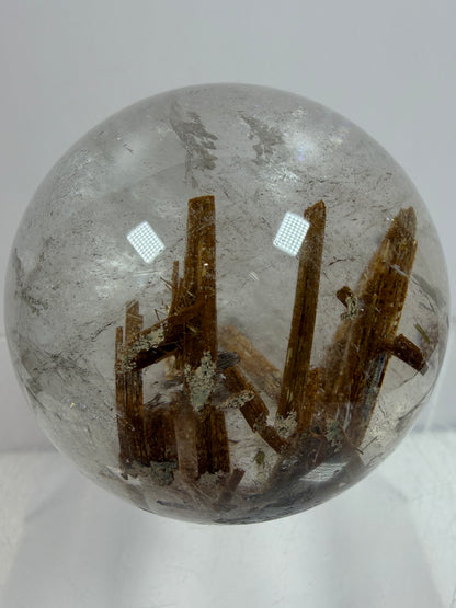 Tourmaline Quartz Sphere. Rare Tourmaline Sphere With Rainbows. Tourmalinated Quartz Display Crystal