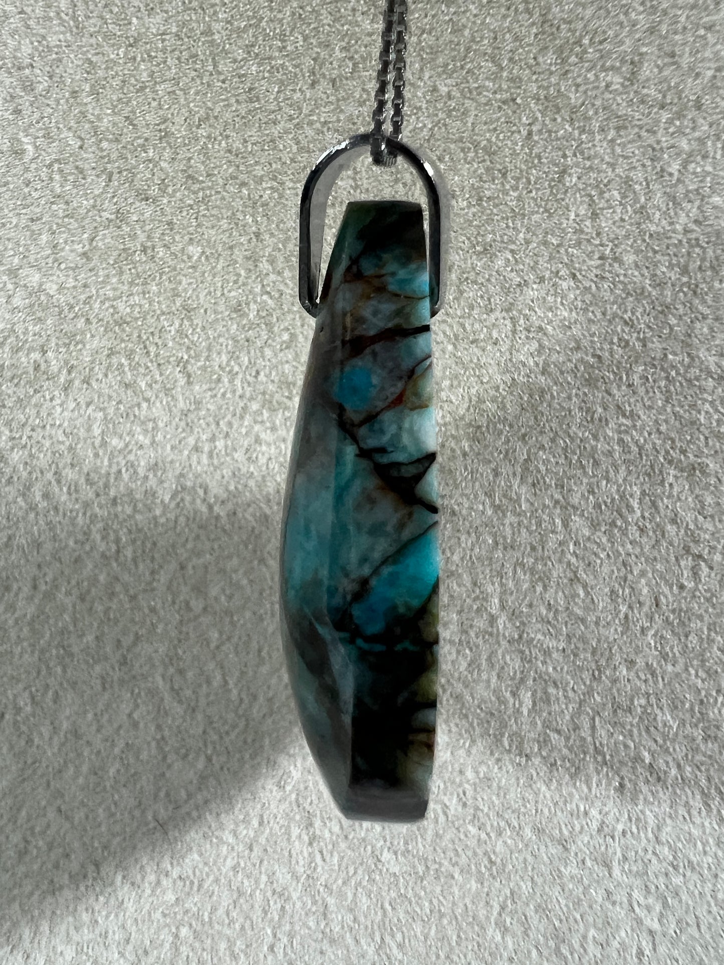 Chrysocolla Fresco Pendant. Limited And Stunning Fresco Patterns. Gorgeous High Quality Crystal. S925 Silver Necklace Included