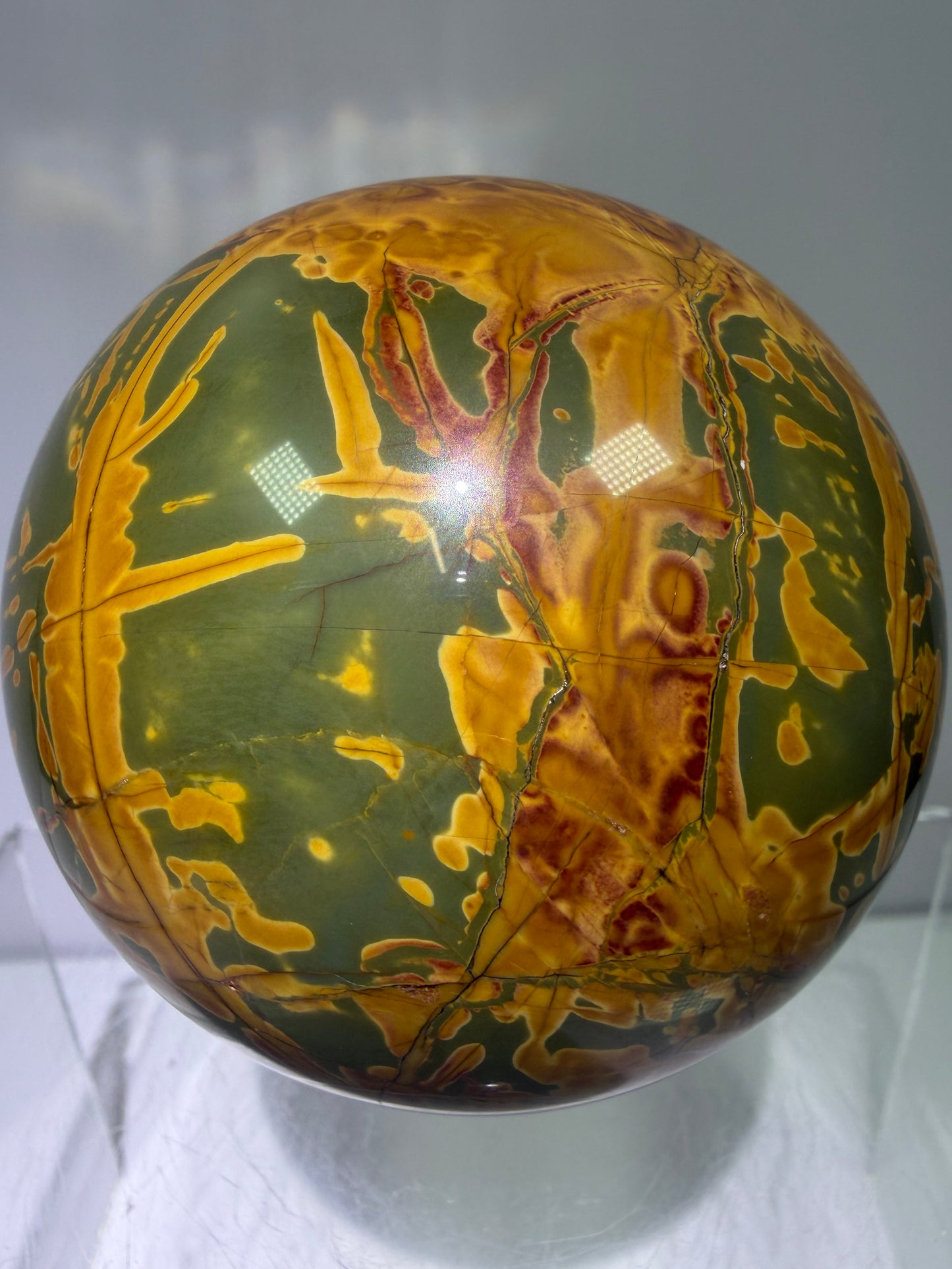 Cherry Creek Jasper Sphere. 70mm. Stunning Large Red River Display Sphere. Very High Quality Crystal