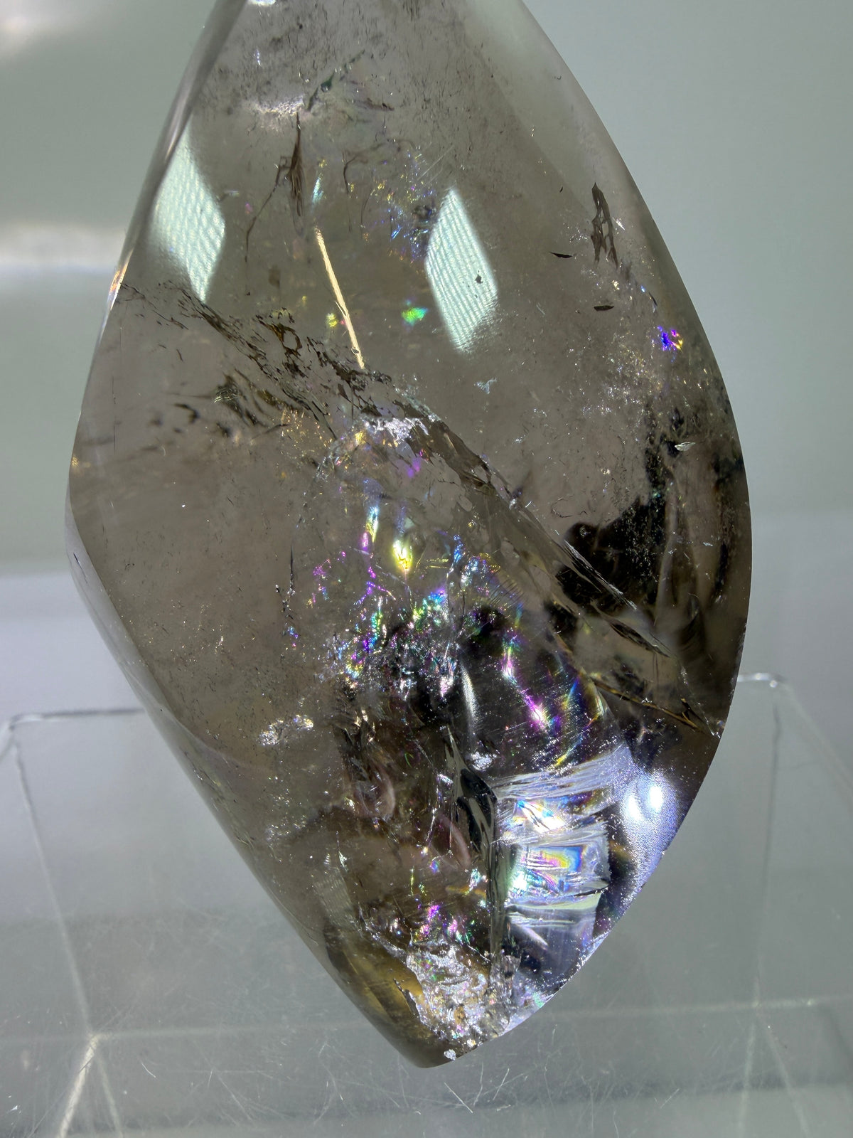 Smoky Quartz Crystal Flame. Huge Rainbows! Gorgeous Polished Flame From Brazil. Beautiful Display Crystal