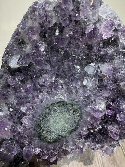 Amethyst Cut Base Geode. World Class Uruguayan Specimen With A Stalactite Eye. Stunning Top Quality Display Crystal.