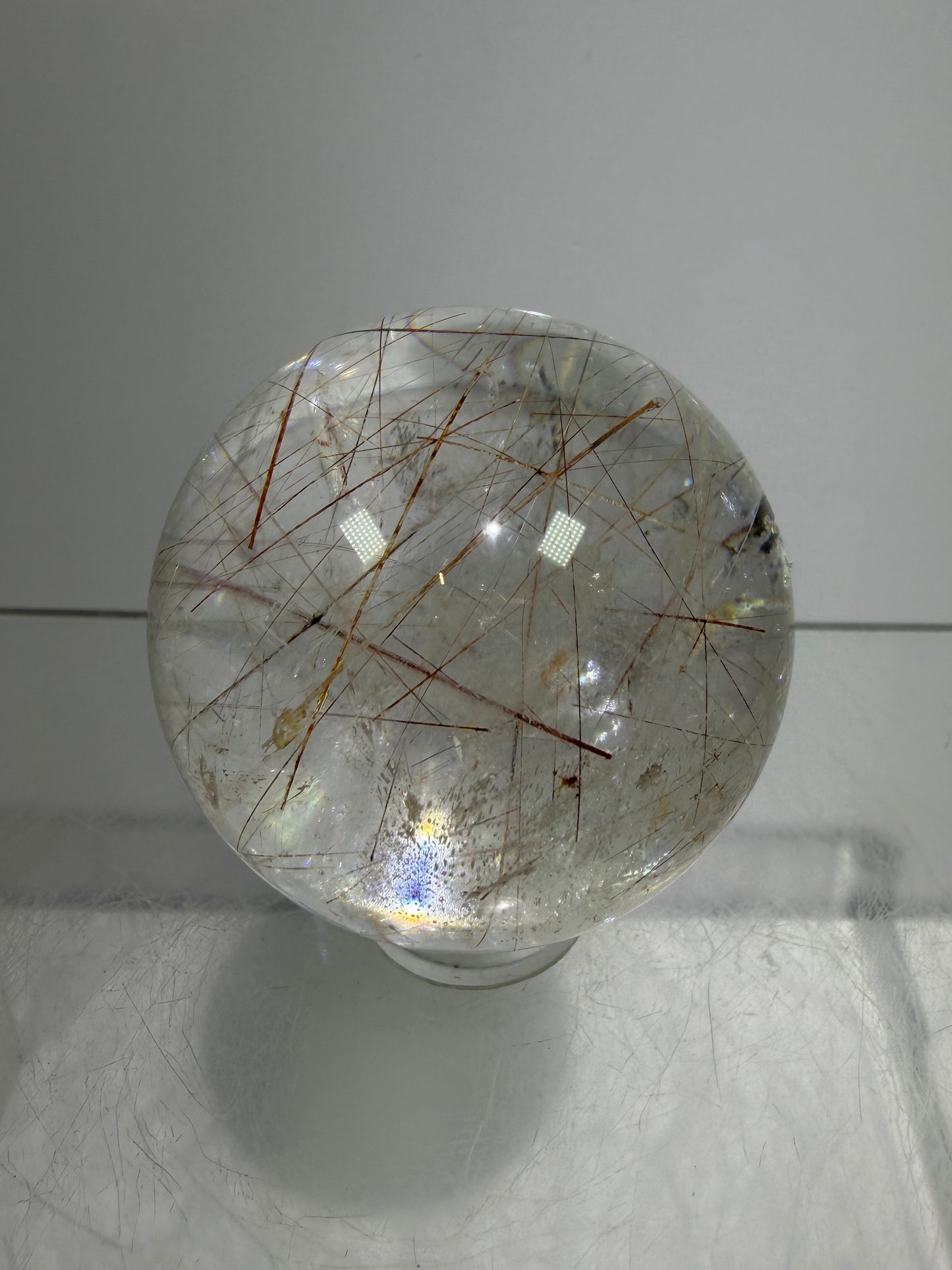 Rutile And Tourmaline Quartz Sphere. 39mm. Amazing Combination Of Red Rutile And Tourmaline. Very Rare Display Sphere