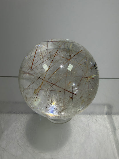 Rutile And Tourmaline Quartz Sphere. 39mm. Amazing Combination Of Red Rutile And Tourmaline. Very Rare Display Sphere