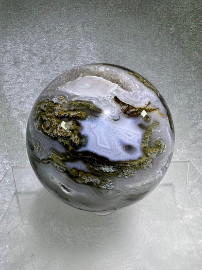 Moss Agate Sphere. 76mm. Amazing Druzy Scenic Moss Agate. Rare Colors With Gorgeous Patterns.