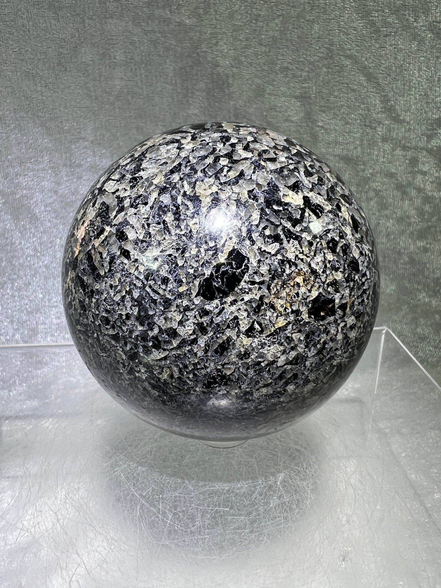 Black Tourmaline And Calcite Sphere. 71mm. Beautiful Display Sphere With Amazing Colors And Patterns.