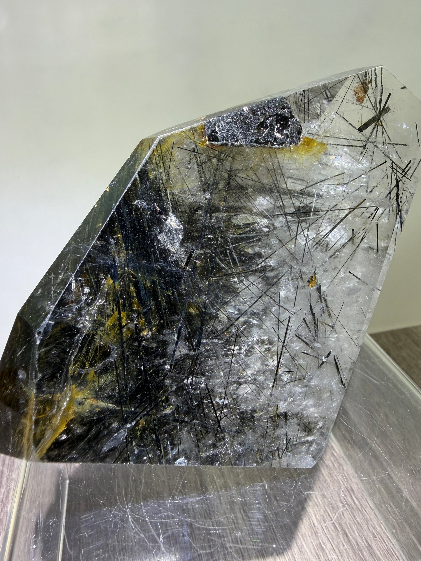 Tourmalinated Quartz Polished Freeform. Rare Large Black Tourmaline And Golden Healer.