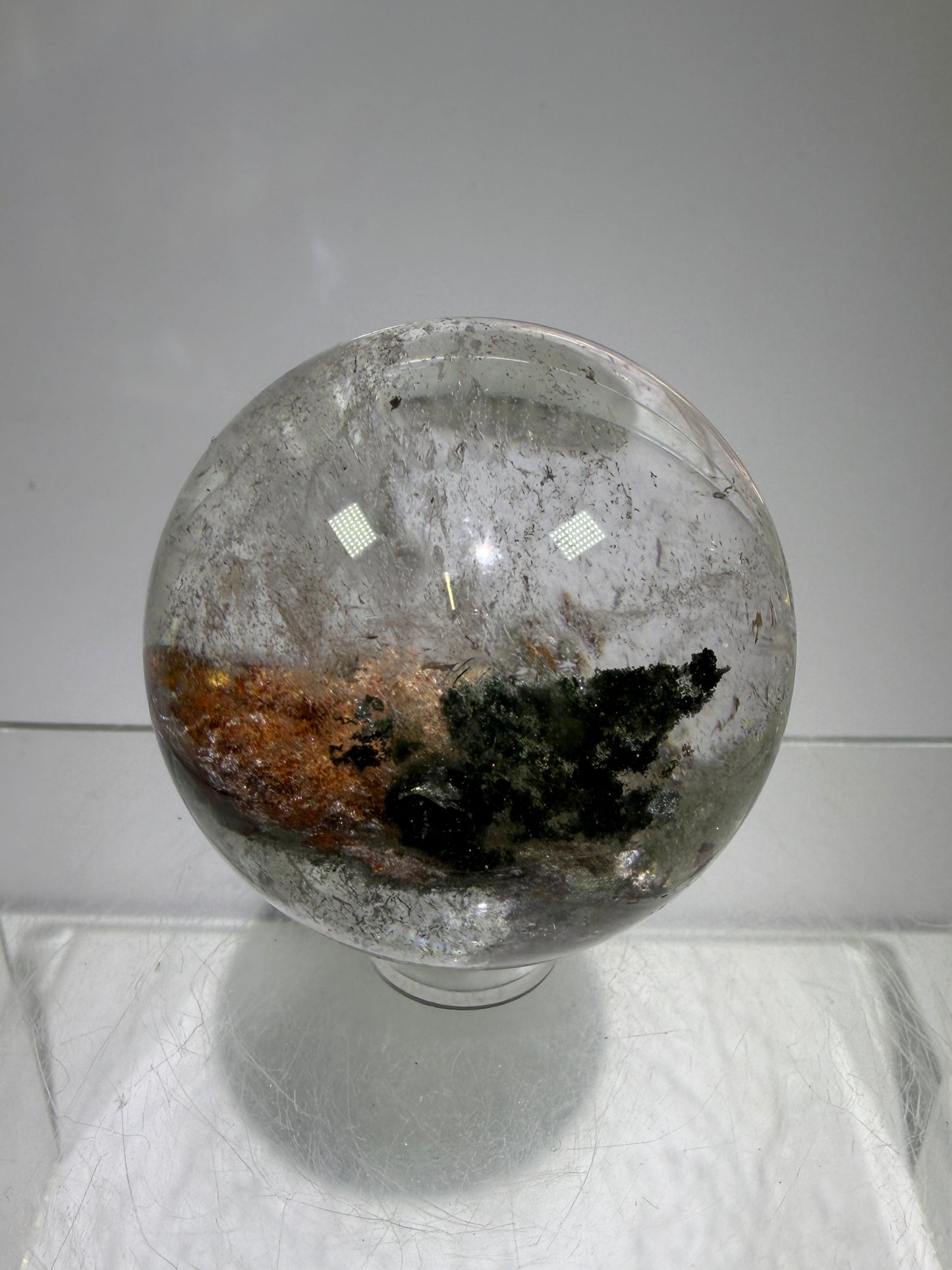 Garden Quartz Lodolite Sphere. High Quality Colorful Landscape. Beautiful Display Sphere