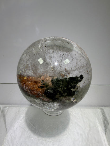 Garden Quartz Lodolite Sphere. High Quality Colorful Landscape. Beautiful Display Sphere