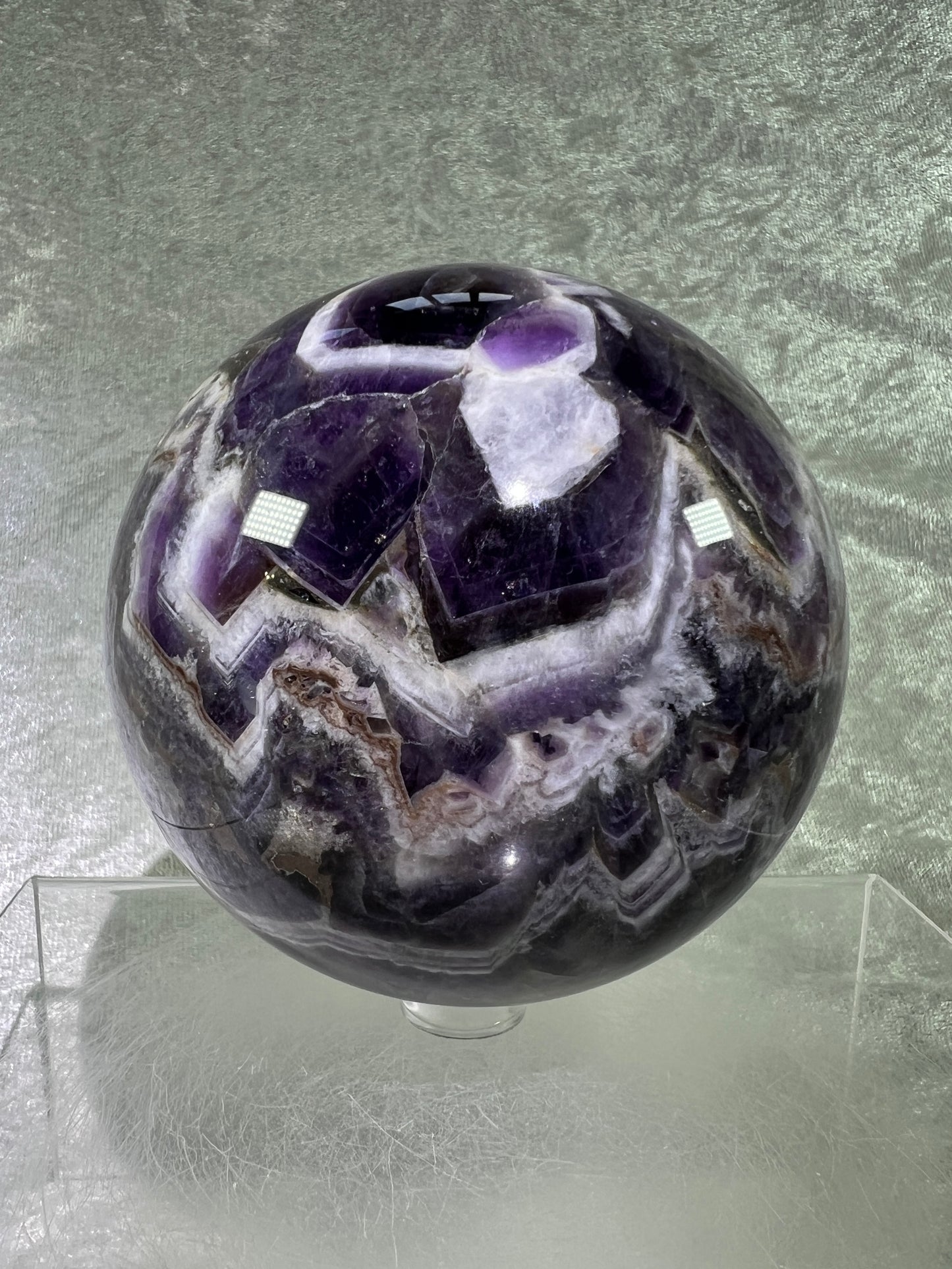 Dream Amethyst Sphere. 88mm. Large Chevron Amethyst Crystal. Beautiful Colors And Patterns