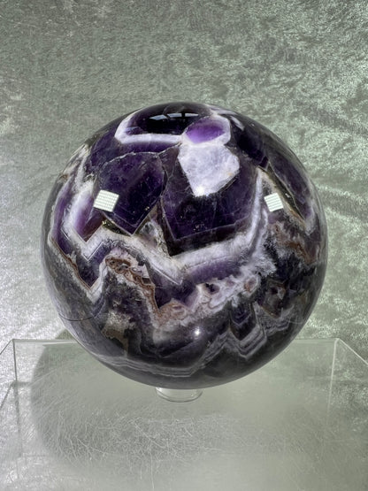 Dream Amethyst Sphere. 88mm. Large Chevron Amethyst Crystal. Beautiful Colors And Patterns