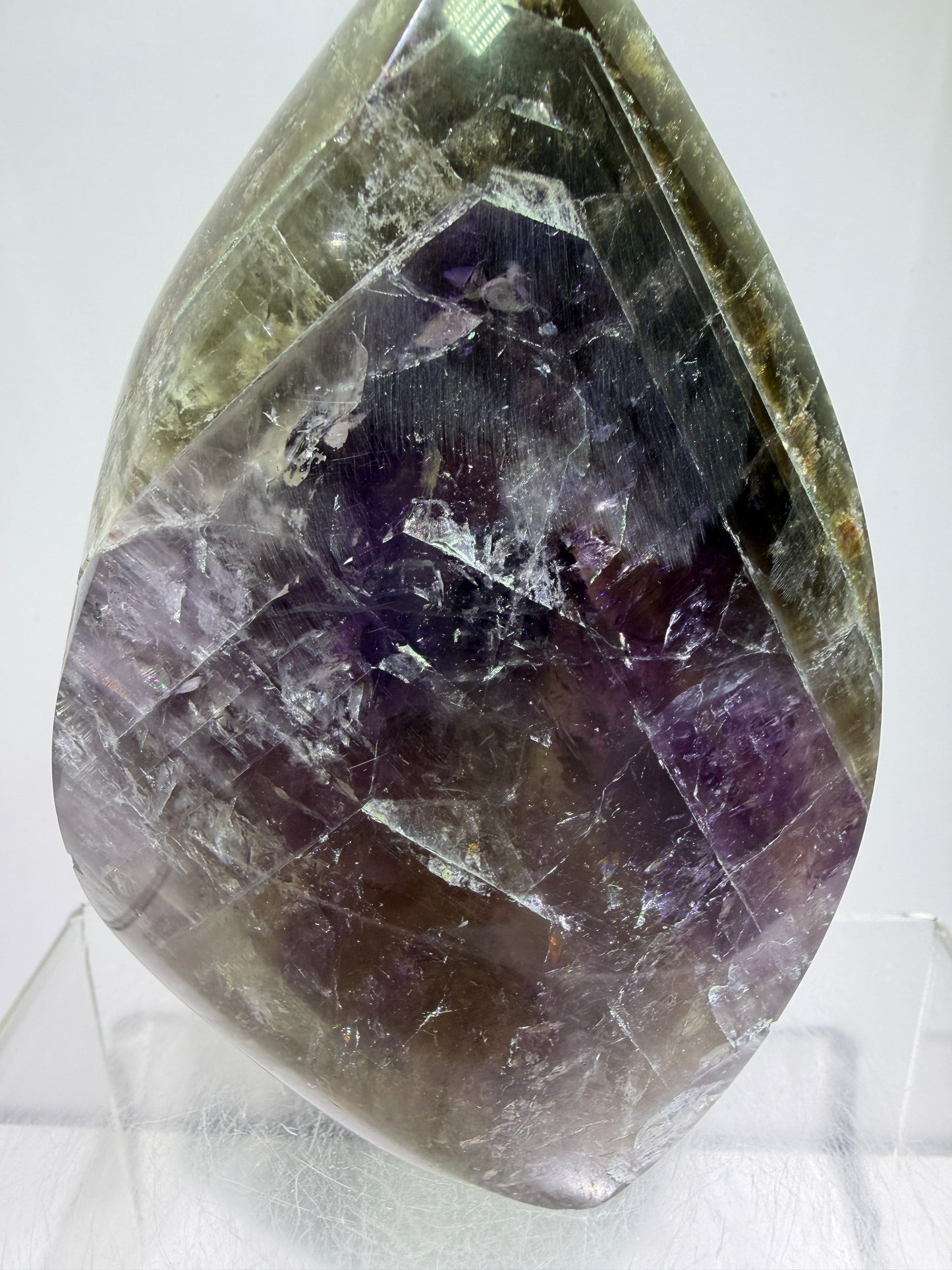 Amethyst Cacoxenite Flame. Stunning Purple Smoky Amethyst Polished Flame From Brazil. Beautiful Amethyst Display Crystal