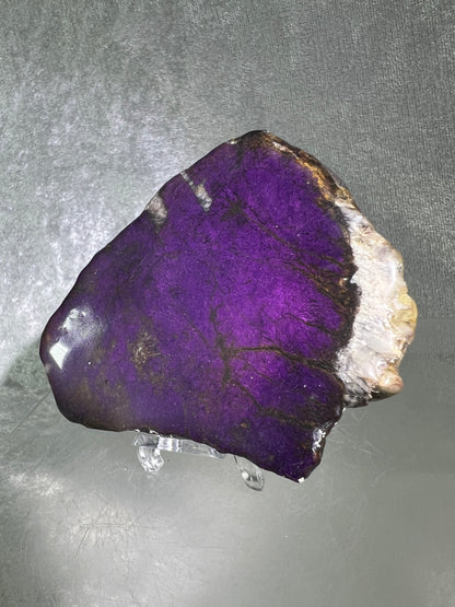 Purpurite Crystal Slab. Stunning Purpurite Freeform With A Resin Coating. Gorgeous Intense Purple Flash!