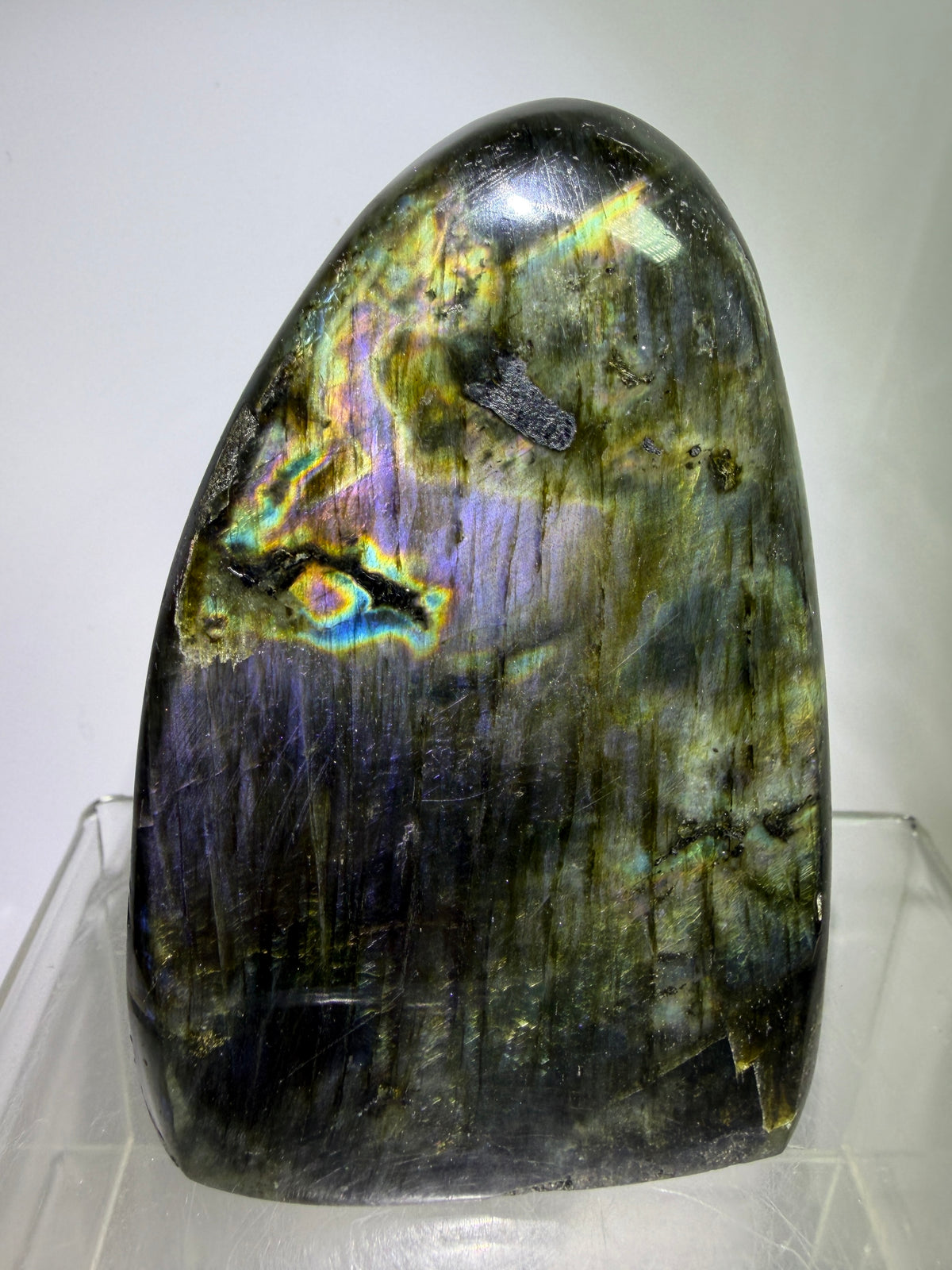 Labradorite Polished Freeform. Gorgeous Purple Rainbow Flash Spectrolite From Madagascar. High Quality Display Crystal.