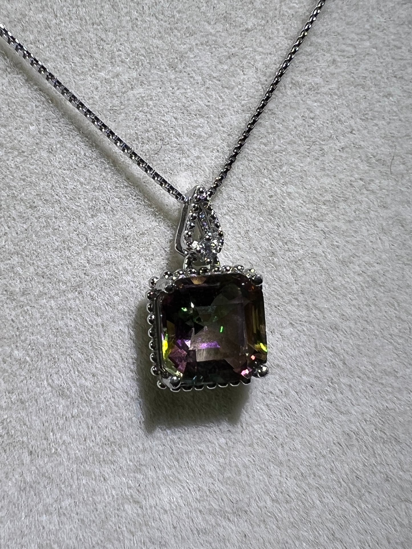 Mystic Topaz Crystal Pendant. S925 Silver Setting And Necklace. Gorgeous Mystic Topaz Gemstone.
