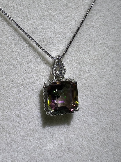 Mystic Topaz Crystal Pendant. S925 Silver Setting And Necklace. Gorgeous Mystic Topaz Gemstone.