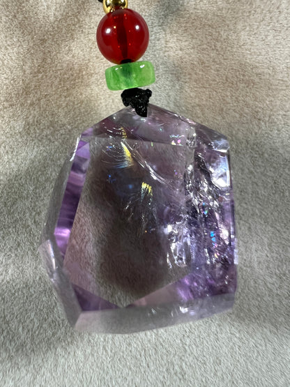 Amethyst Pendant With Stunning Rainbows. Incredible One Of A Kind Necklace. High Quality Polished Amethyst Jewelry