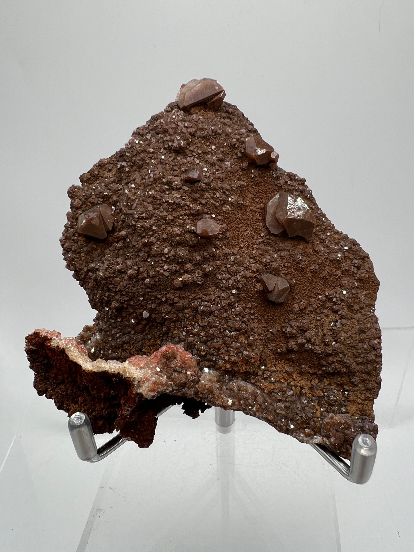 Brown Diamond Calcite Specimen. Beautiful Flash! Gorgeous Hematite Calcite On Druzy Matrix. Very Pretty Crystal Display Piece.