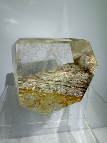 Garden Quartz Polished Freeform. Colorful Scenic Quartz With Tourmaline And Rutile From Brazil.