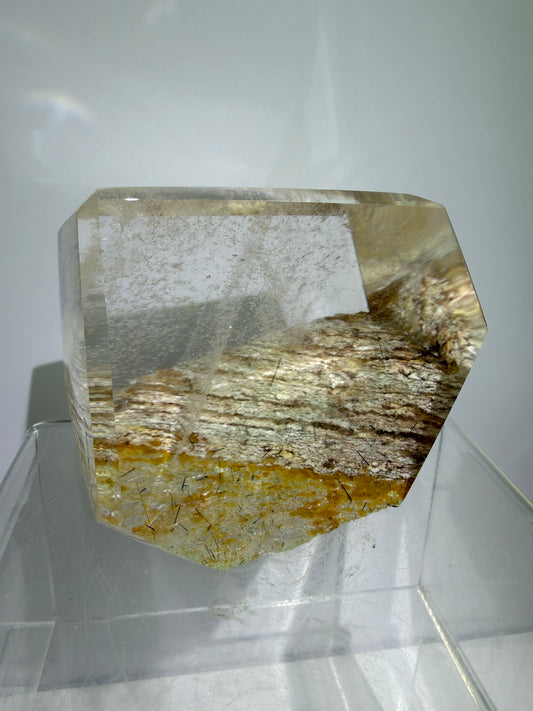 Garden Quartz Polished Freeform. Colorful Scenic Quartz With Tourmaline And Rutile From Brazil.