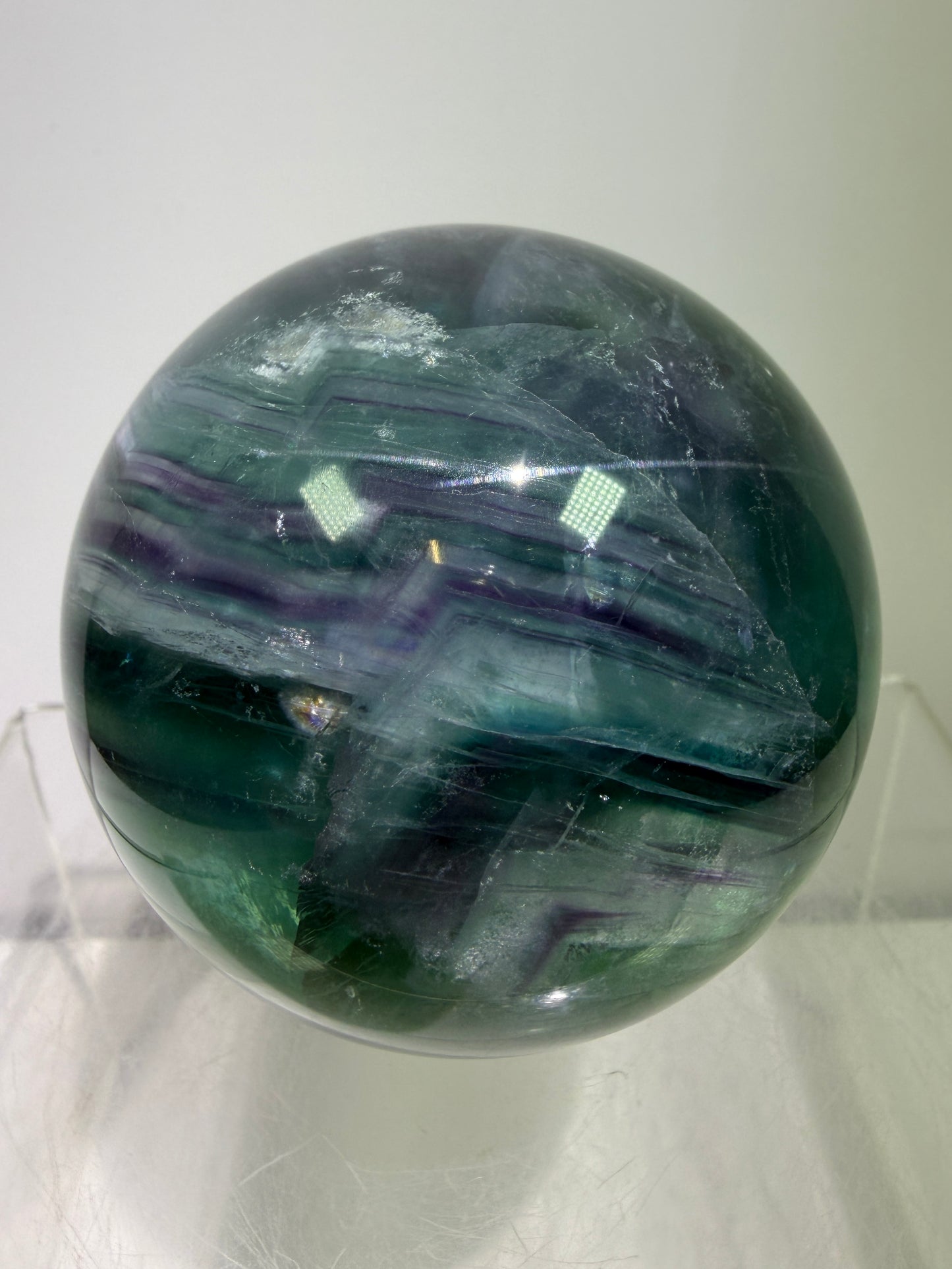 Green-Blue Fluorite Sphere. 63mm. Beautiful Display Sphere With Big Rainbows. Stunning Color Combinations