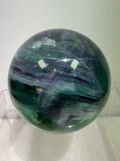 Green-Blue Fluorite Sphere. 63mm. Beautiful Display Sphere With Big Rainbows. Stunning Color Combinations