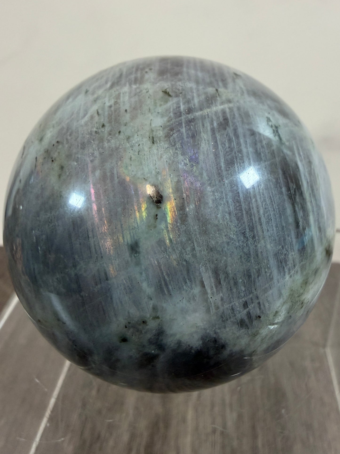 Labradorite Crystal Sphere. 61mm. Stunning Pink Rainbow Flash. Gorgeous Display Sphere.