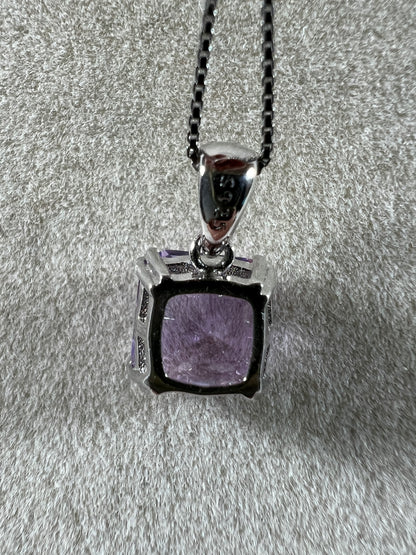 Amethyst Crystal Pendant. S925 Silver Setting And Necklace. Gorgeous Purple Gemstone.