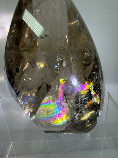 Smoky Quartz Crystal Flame. Huge Rainbows! Gorgeous Polished Flame From Brazil. Beautiful Display Crystal