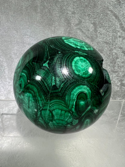 Malachite Crystal Sphere. 73mm. Incredible Large Druzy Malachite. Very High Quality Rare Display Sphere.
