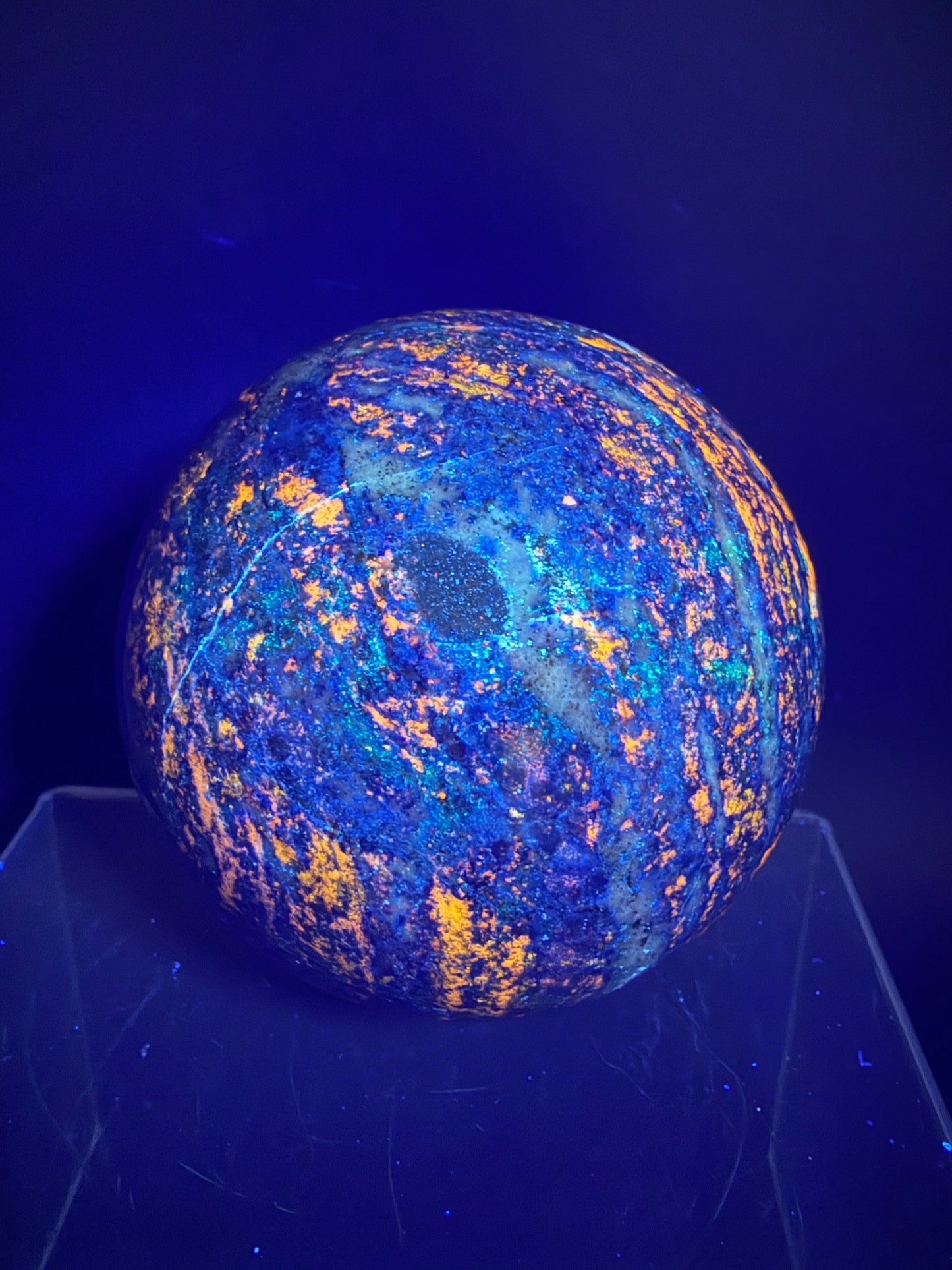 Lapis Lazuli Crystal Sphere. 74mm. Very High Quality Sphere. Stunning Shades Of Bright Blue With Gorgeous Pyrite Inclusions.