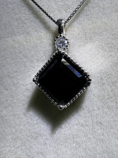 Black Spinel Crystal Pendant. S925 Silver Setting And Necklace. High Quality Gorgeous Necklace.