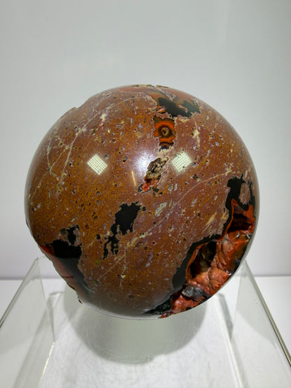 Red Fox Agate Sphere. 89mm. Large Druzy Crater Agate From Argentina. Stunning Rare Botryoidal Nodules