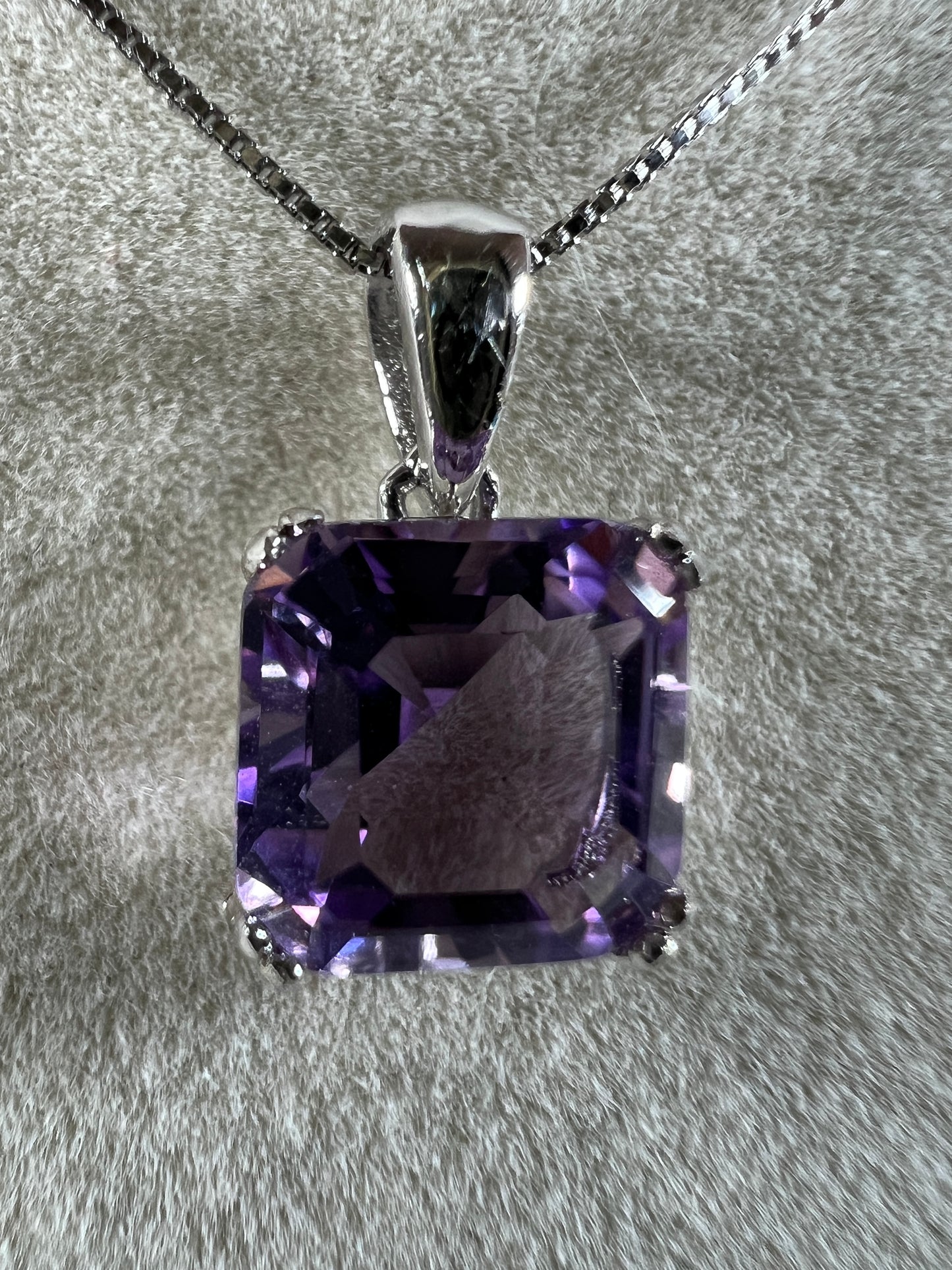 Amethyst Crystal Pendant. S925 Silver Setting And Necklace. Gorgeous Purple Gemstone.