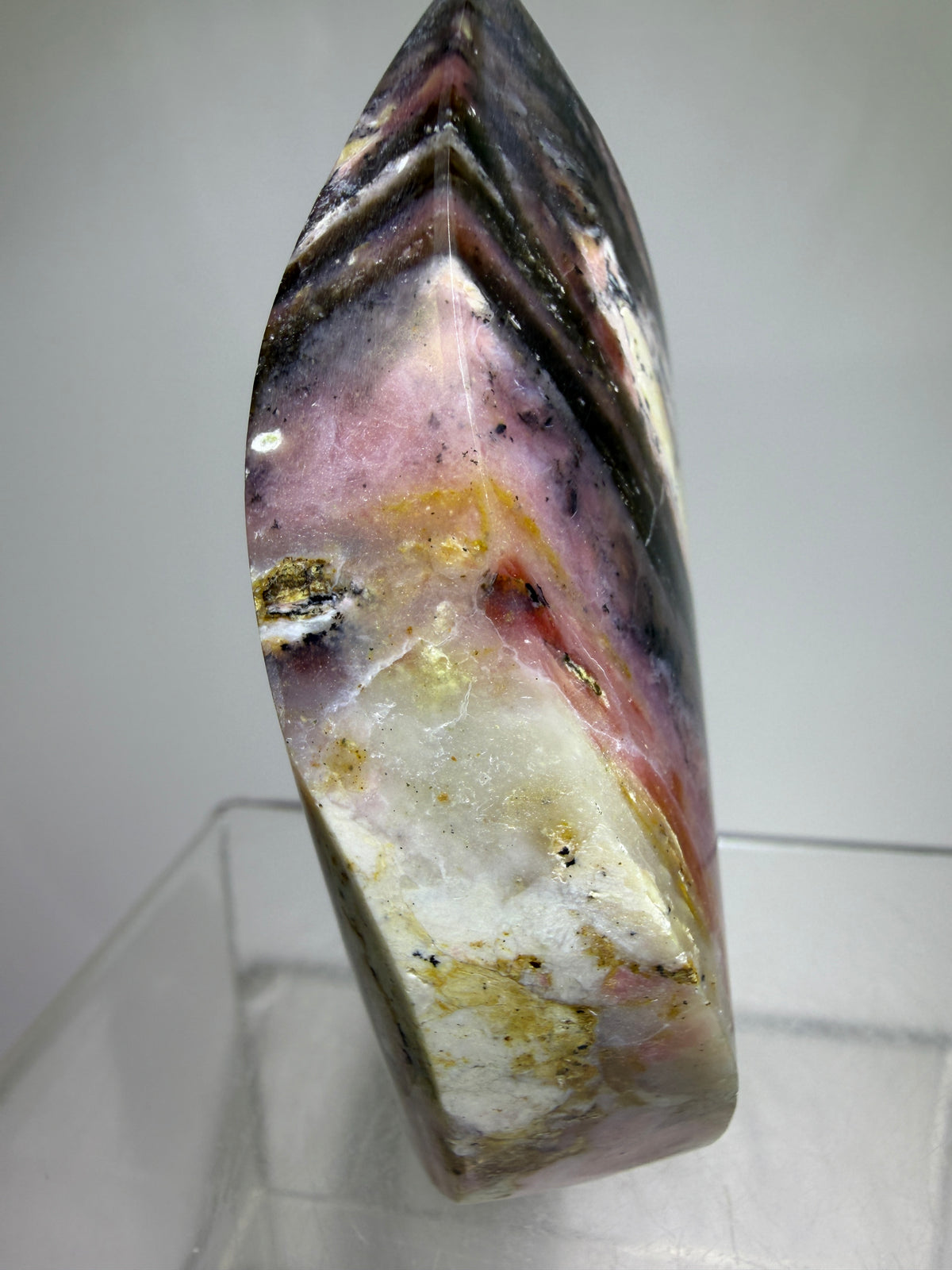 Strawberry Pink Opal Flame From Peru. Gorgeous Bright Colors And Patterns. Rare Display Crystal.