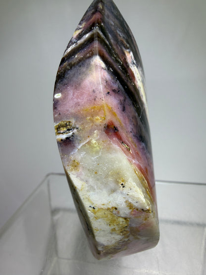 Strawberry Pink Opal Flame From Peru. Gorgeous Bright Colors And Patterns. Rare Display Crystal.