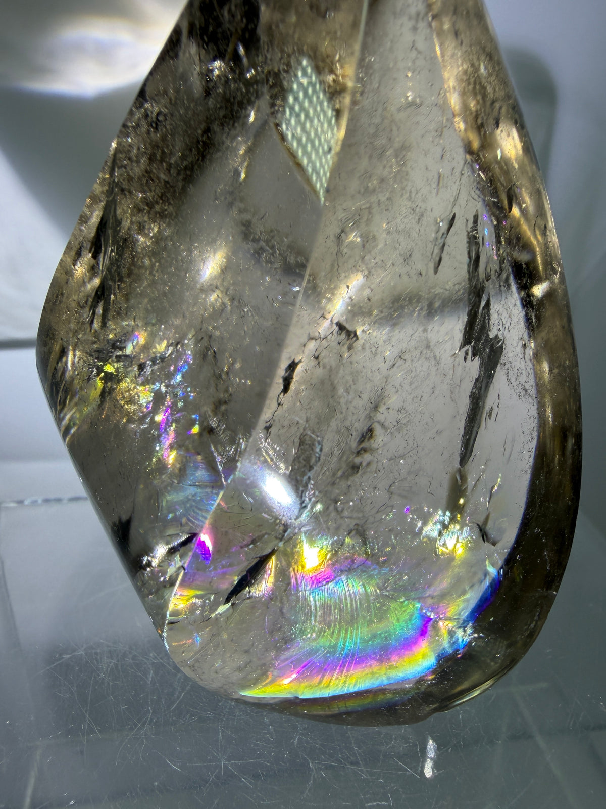 Smoky Quartz Crystal Flame. Huge Rainbows! Gorgeous Polished Flame From Brazil. Beautiful Display Crystal