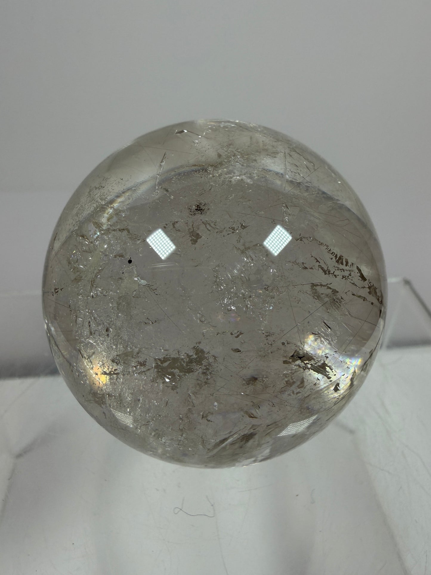 Rutile Quartz Sphere. 51mm. Rare Gold And Silver Rutilated Quartz With Amazing Rainbows.