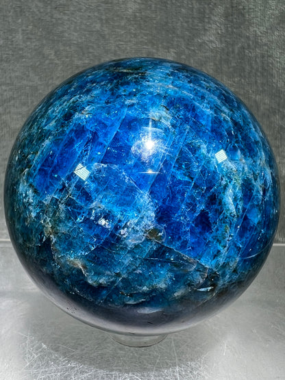 Blue Apatite Crystal Sphere. 58mm. Stunning Deep Blue With Lots Of Iridescent Flash. High Quality Display Sphere