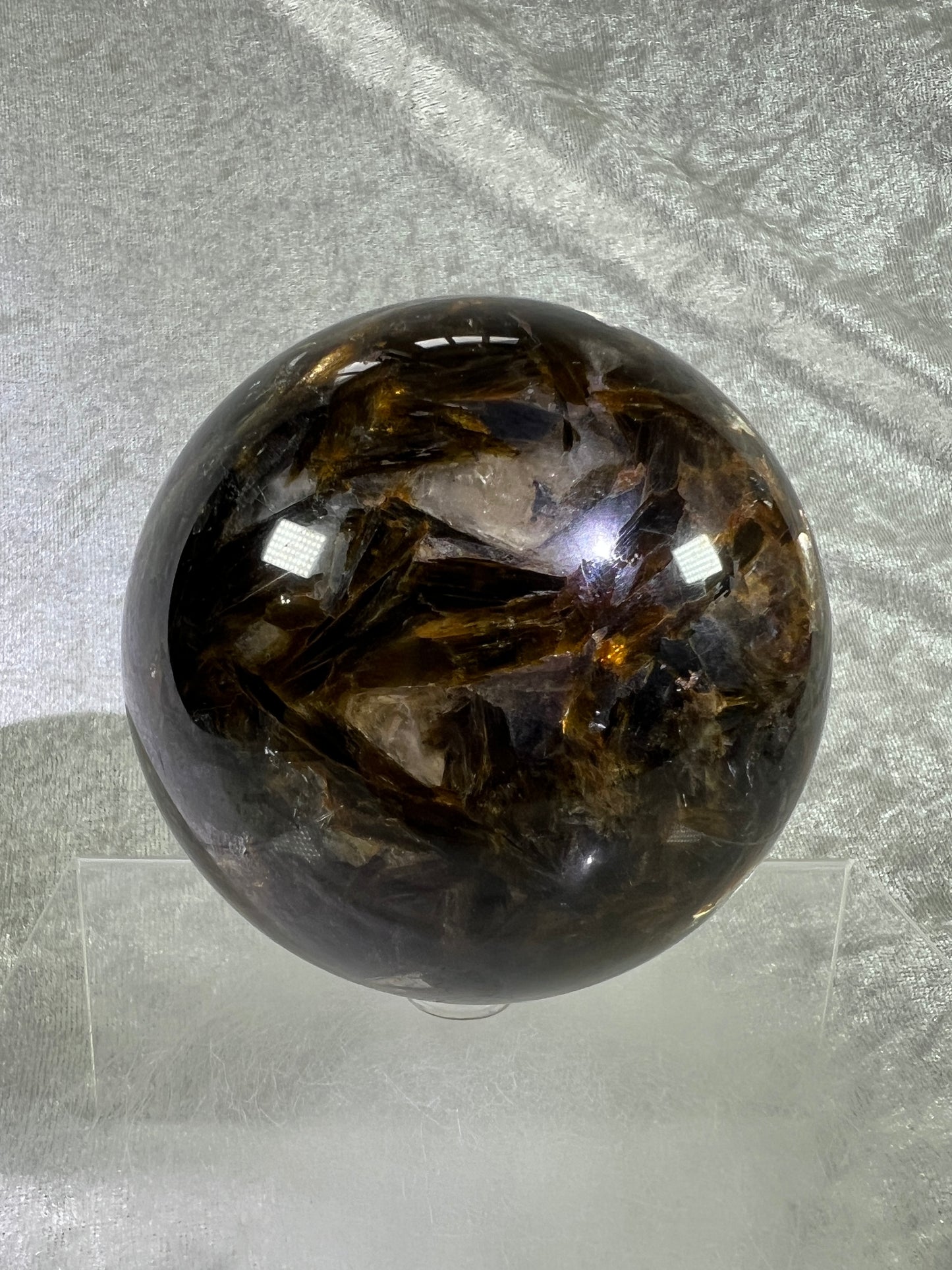 Golden Mica Sphere. Gorgeous Large Mica Display Sphere. 93mm, 2.7 lbs. High Quality With Lots Of Flash