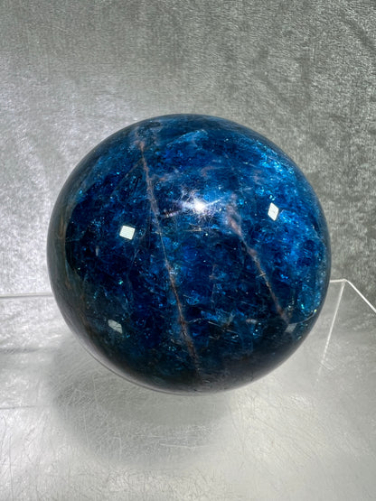 Blue Apatite Crystal Sphere. 66mm. Gorgeous Bright Blue With Lots Of Iridescent Flash. High Quality Display Sphere