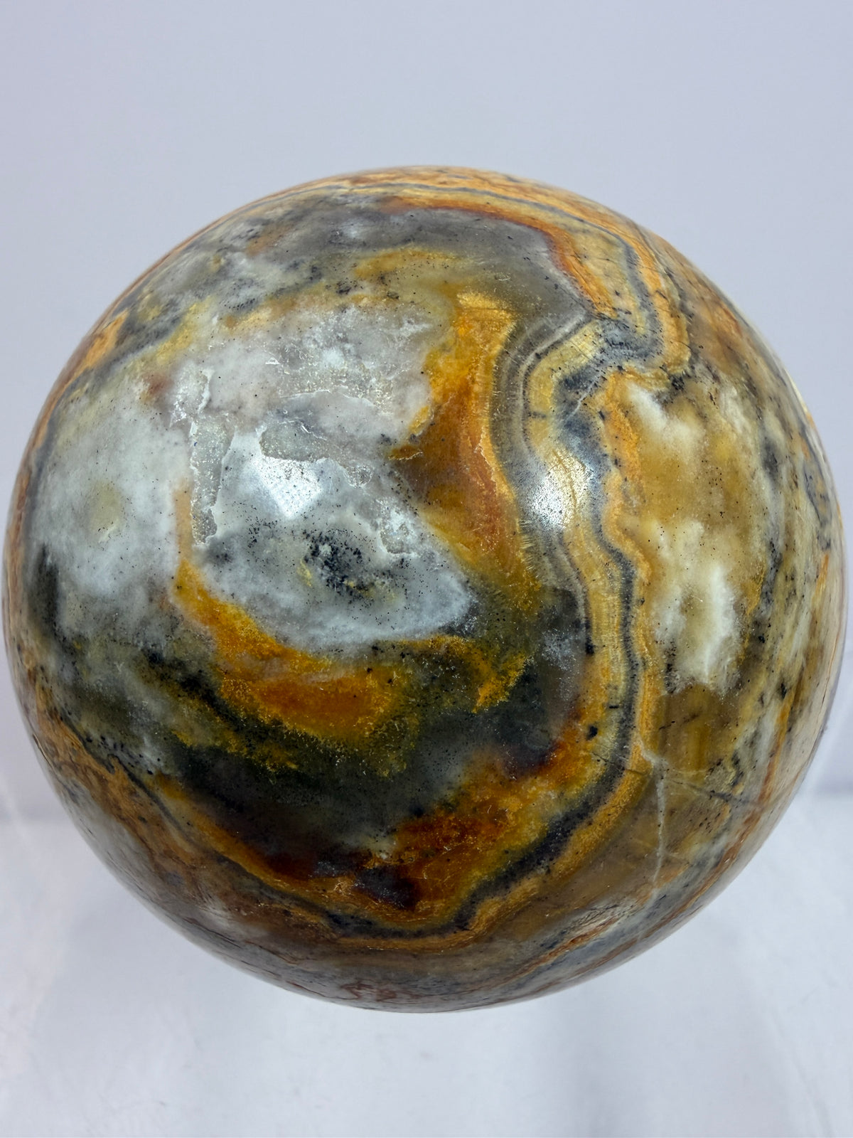 Banded Agate Sphere From Brazil. 57mm. Rare Colors And Patterns On This High Quality Display Sphere